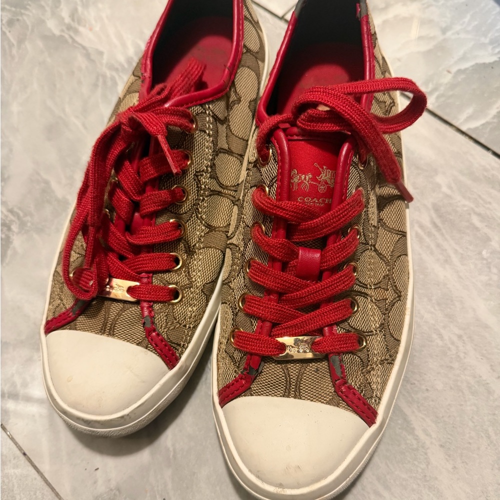 Coach Women's Red and Brown Sneakers